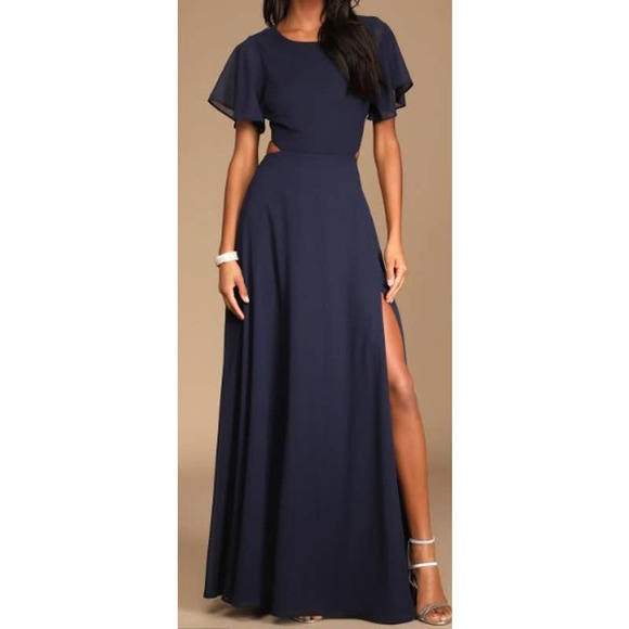 Lulus Dresses & Skirts - LULU'S SZ L Garden Bliss Navy Blue Cutout Maxi Bridesmaid party Dress NEW B100